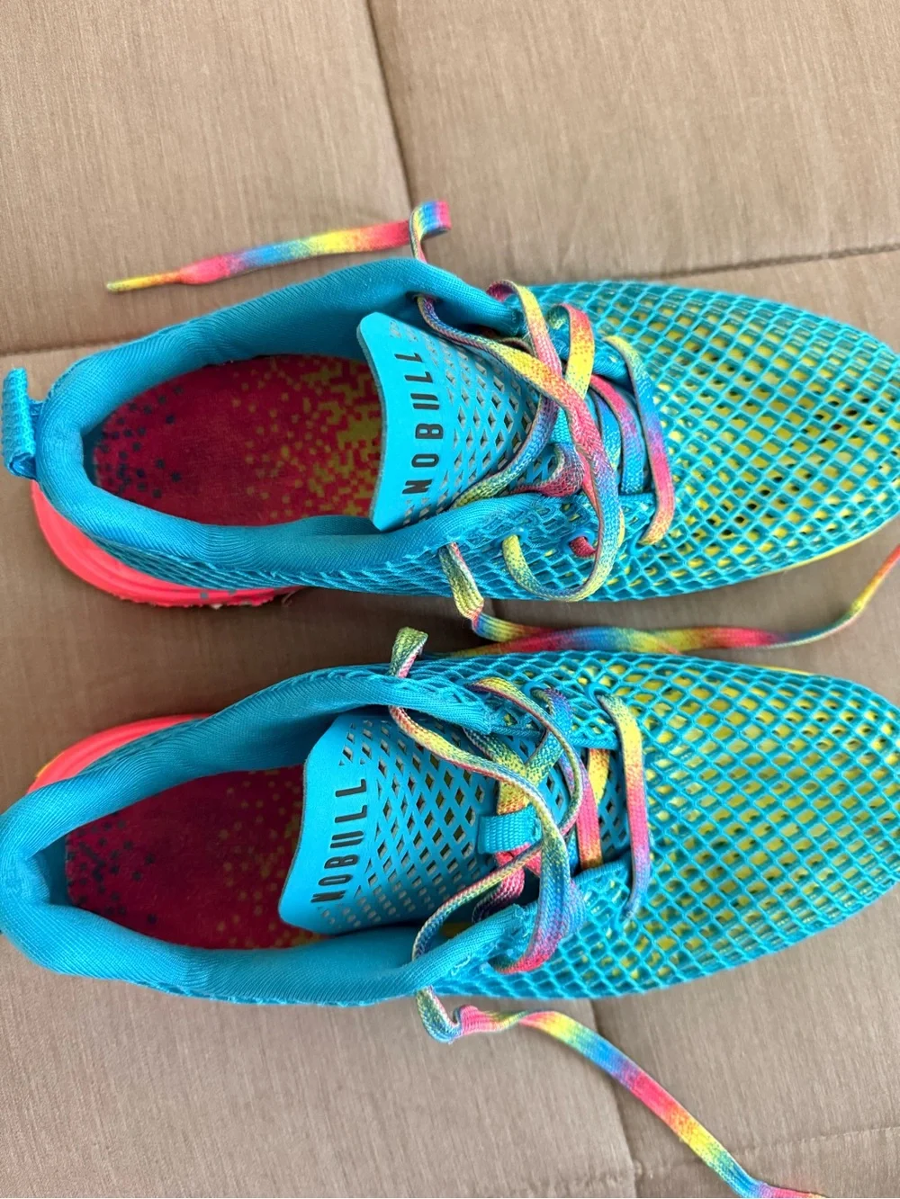NOBULL Teal Mesh Athletic Shoes with Rainbow Sole